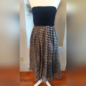 Zara Basic Black Strapless Chiffon Silk Midi Dress Spotted Pattern Size Large